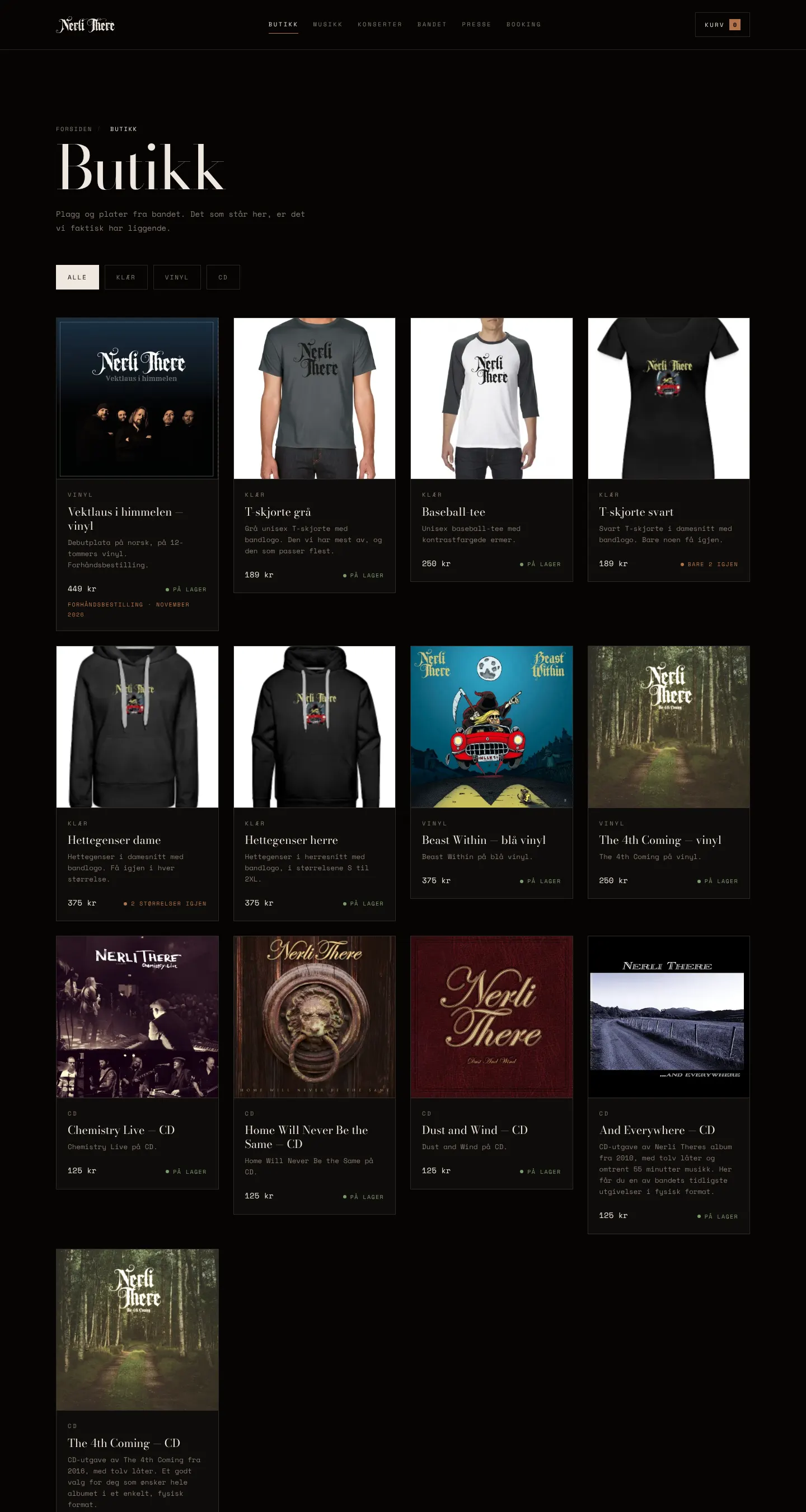 Nettbutikken til Nerli There med vinyl, CD-er, t-skjorter og hettegensere