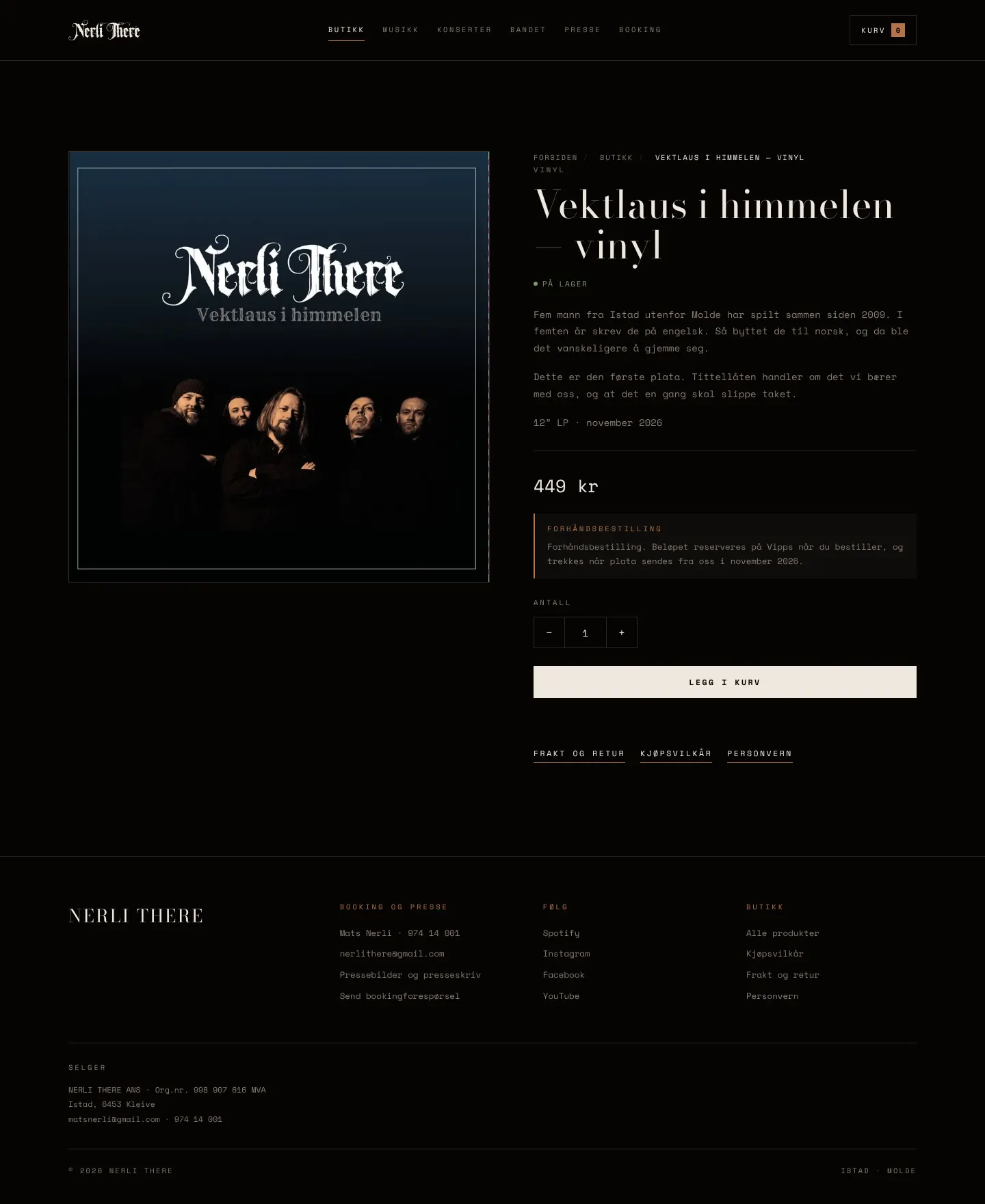 Produktside for forhåndsbestilling av vinylen Vektlaus i himmelen med Vipps-betaling